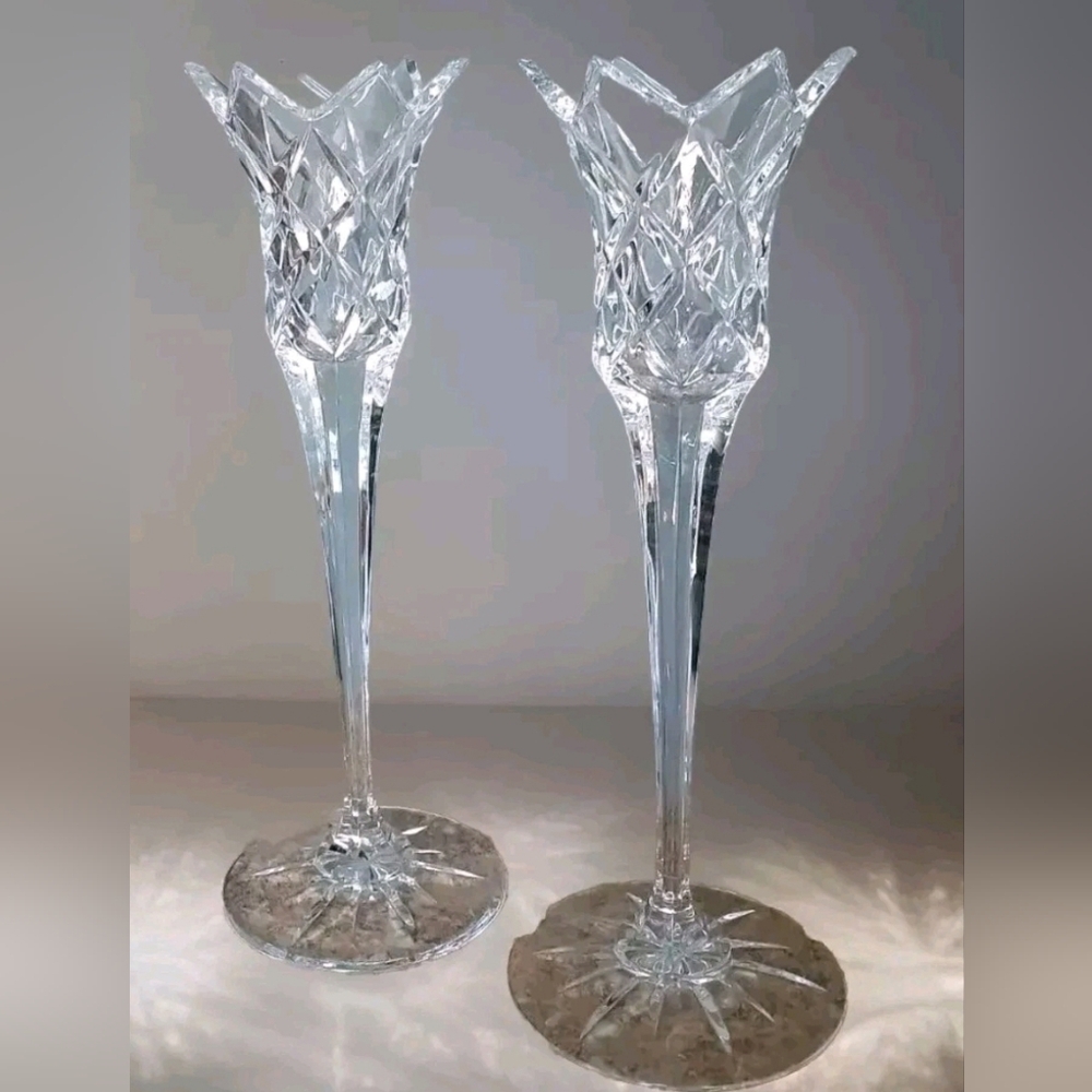 Vintage Mikasa Crystal Cut Jubilee Tulip Stem Candle Holders